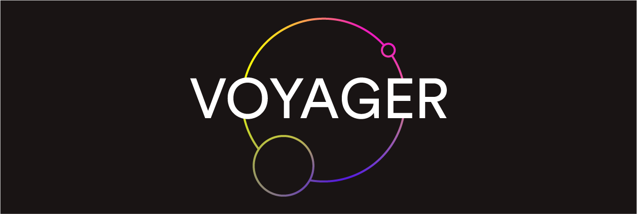 The word "Voyager" in white on a black background.